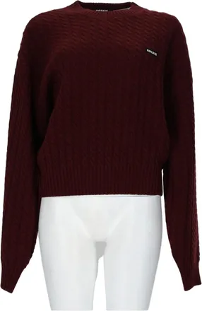 Rotate Cable Knit Sweater In Rich Burgundy Wool And Cashmere Blend
