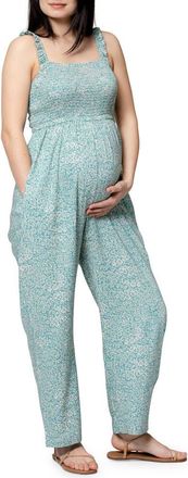 Nom Maternity Marais Maternity Smocked Jumpsuit in Flower Print at Nordstrom, Size Medium