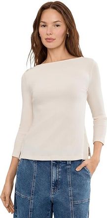 Lauren Ralph Lauren Petite Rib-Knit Cotton-Blend Boatneck T-Shirts Womens Clothing Mascarpone Cream : PXS, Cotton/Elastane/Modal