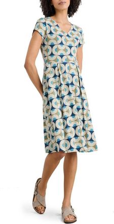 Seasalt Cornwall Pier View Jersey Fit & Flare Dress in Sun Geo Poseidon at Nordstrom, Size 10 Us