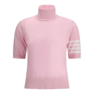 Thom Browne Fijne Merinowol 4-Streep Turtleneck - Dames - Truien - Roze - Maat: L Wol