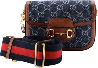 Gucci Horsebit 1955 Shoulder Bag Gg Denim Mini (Authentic Pre-Loved)
