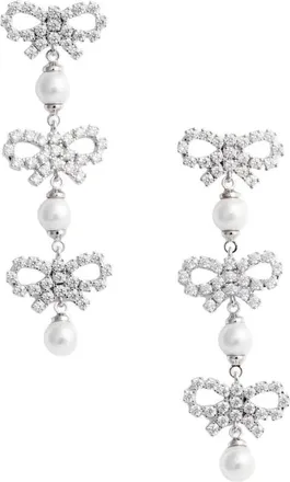 Self Portrait Accessoires, Dames, Wit, ONE Size, Micro Bow Pearl Tiered Earrings