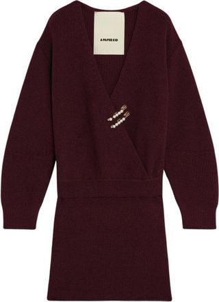 A Paper Kid Kleedjes, Dames, Rood, S, Wol, Gebreide Jurk Met Juweel Broches