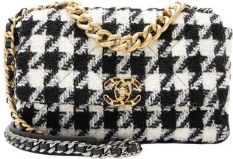 Chanel Black & White Leather & Tweed 19 Large Flap Shoulder Bag (Authentic Pre-Loved)