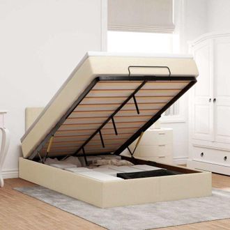 vidaXL Estructura De Cama Otomana Con Colch&oacute;n Tela Crema 120x200 Cm Vidaxl