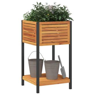 Berkfield Home Decorative Garden Planter with Shelf 45x45x80 cm Solid Wood Acaci in Brown | Size: 45 x 45 x 80 cm