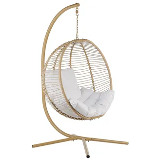 Beliani Beliani - Silla Colgante Con Soporte Beige Blanco Metal Coj&iacute;n Sala De Estar Exterior Arco