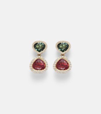 Octavia Elizabeth Two Drop Kaleidoscope 18kt gold earrings with tourmalines and diamonds