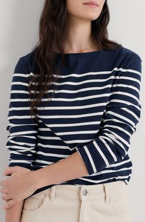 Seasalt Cornwall Sailor Stripe Long Sleeve Organic Cotton T-Shirt in Falmouth Breton Maritime Chalk at Nordstrom, Size 16 Us