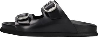 Shabbies Amsterdam Inga Buckles Slide - Dames - Sandalen - Zwart - 40 EU - Leer - Schoenen