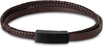 Bruno Magli Mens Double Strand Leather Bracelet, Mahogany