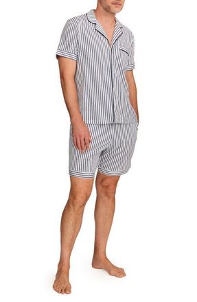 Petite Plume Stripe Pima Cotton Short Pajamas in Navy at Nordstrom, Size X-Large