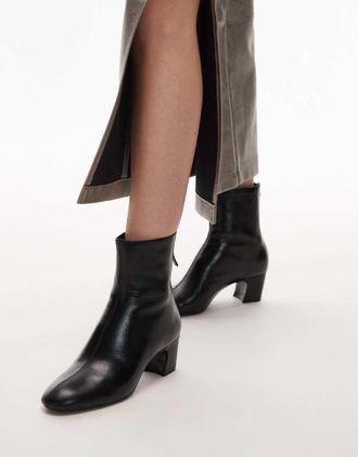 Mango leather round toe boots in black