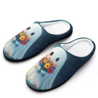 Generic Ghost Flowers Womens Slippers Warm House Slippers Indoor House Shoes with Anti-Skid Rubber Sole