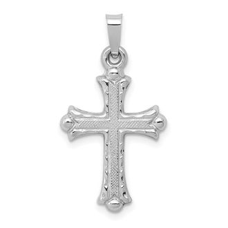 Diamond2Deal 14K White Gold Textured and Polished Fleur de lis Cross Pendant