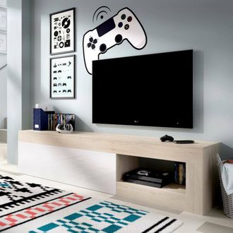 Dmora Dmora - Mueble Tv Averau, Aparador Bajo Para Sal&oacute;n, Aparador Sal&oacute;n Para Televisi&oacute;n, 204x42h48 Cm, Roble Y Blanco