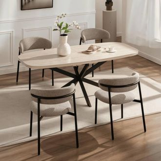 Home Source Industries Axal Contemporary Dining Set Extending Table & Upholstered Chairs in Beige | Size: 5 Pack