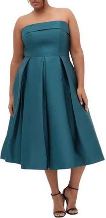 City Chic Tiffany Strapless Fit & Flare Dress in Deep Teal at Nordstrom Rack, Size Xs/14W