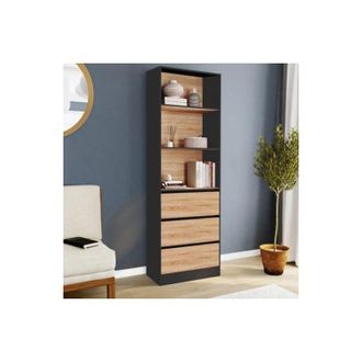 IDMarket Idmarket - carla Estantería de 3 niveles con 3 cajones negros y efecto madera H.190 cm