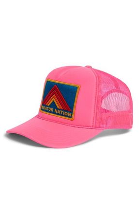 Aviator Nation Mountain Stripe Logo Embroidered Snapback Trucker Hat in Neon Pink at Nordstrom