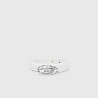 Diesel 1.9cm slim leather belt with crystal buckle - Belts - Woman - White