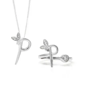 Say It With Winged Initial Ring Gift Set - Silver - P | Size: 18 inches