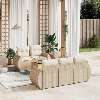 vidaXL Juego De Sof&aacute;s Jard&iacute;n Con Cojines 6 Pzas Rat&aacute;n Sint&eacute;tico Beige Vidaxl