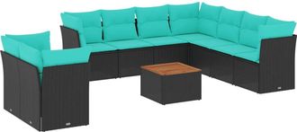 vidaXL Set De Sof&aacute;s De Jard&iacute;n 11 Pzas Y Cojines Rat&aacute;n Sint&eacute;tico Negro Vidaxl