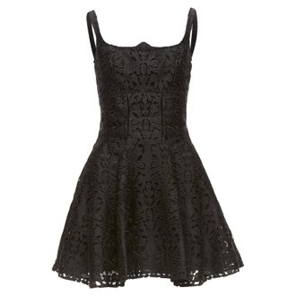Emilia Wickstead black floral lace paisley scalloped neckline flared dress UK8 S