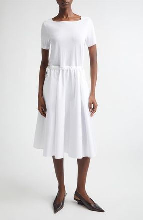 Herno Mixed Media Drawcord Waist Dress in White at Nordstrom, Size X-Large