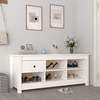 vidaXL Vidaxl - Armario Zapatero De Madera Maciza De Pino Blanco 110x38x45,5 Cm
