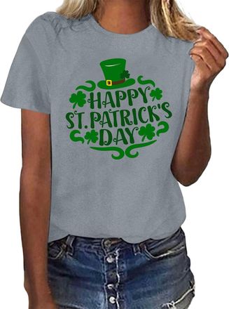 Generic Womens St Patricks Day Tops UK Crew Neck Short Sleeve T-Shirts Irish Shamrock Tshirt Clover Blouse Causal Ireland Ladies Shirt Funny Baggy Basic Loose