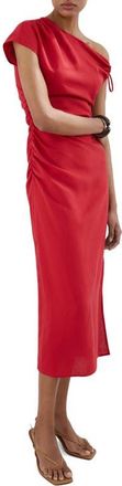 Mango Side Ruched One-Shoulder Midi Dress in Red at Nordstrom, Size 2