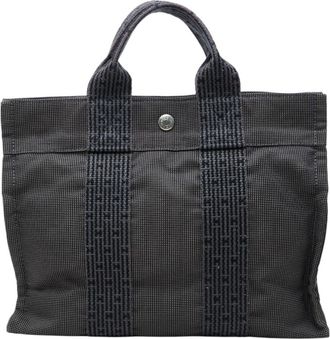 Herm&egrave;s Gray Canvas Handbag Tote Bag (Pre-Owned)