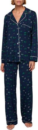 Eberjey Gisele Printed Long Pajamas in Forest Pine Navy/Ivory at Nordstrom, Size Xx-Small
