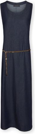 Elena Miro Mouwloze Chambray Jurk - Dames - Casual kleedjes - Blauw - 4XL - Katoen - Kleedjes