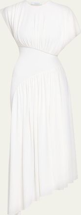 Paco Rabanne Long Ruched Asymmetric Jersey Dress
