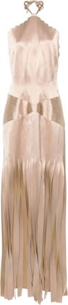 Alberta Ferretti pleated halterneck gown - women - Polyester/Viscose/Cotton/Cupro - 40 - Neutrals