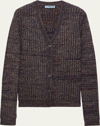 Prada Cashmere-Wool Mouline V-Neck Cardigan