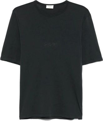 Saint Laurent T-shirt met korte mouwen- ronde hals en geborduurd logo - Heren - T-shirts - Grijs - S - Tops