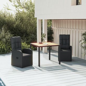 Berkfield Home 3 Piece Garden Dining Set Black Poly Rattan&Solid Wood Acacia