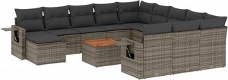vidaXL Set Sof&aacute;s De Jard&iacute;n Con Cojines 13 Piezas Rat&aacute;n Sint&eacute;tico Gris Vidaxl