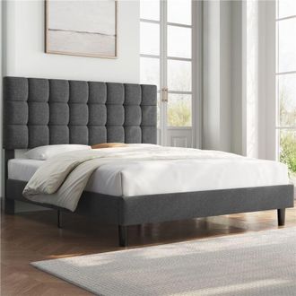 Yaheetech Yaheetech - Marco De Cama Doble Acolchado Cuadrado 160&times;200cm Cabecero Ajustable En Altura Con Base De Listones Oscuro Gris