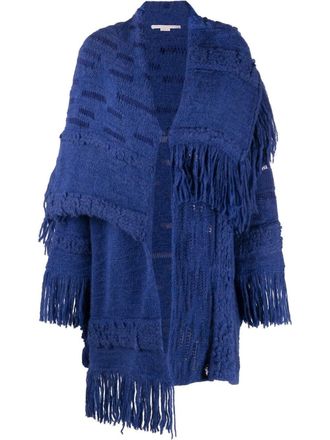 Stella McCartney asymmetric fringed cardi-coat - women - Alpaca Wool/Polyamide/Wool - S - Blue