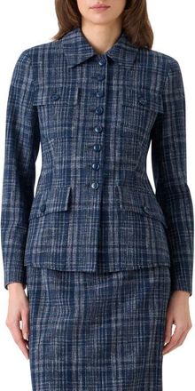 Akris Delia Plaid Wool Blend Tweed Jacket in Navy-Ecru at Nordstrom, Size 10
