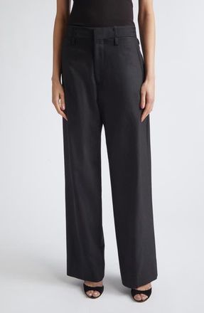 Victoria Beckham Curved Leg Virgin Wool Blend Suiting Pants in Black at Nordstrom, Size 2 Us