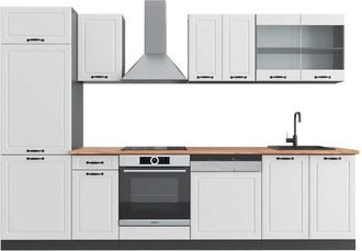 Vicco Mueble de cocina R-Line, Casa de campo blanca/antracita, 300 cm, et Roble