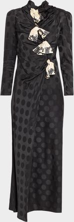 Saloni Kelly-B Polka Dot Silk Satin Draped Dress
