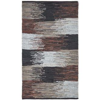Homescapes Homescapes - Black, Grey & Brown Real Leather Handwoven Cutshuttle Rug, 150 x 240 cm
